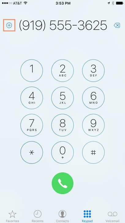 روی بخش Keypad یا شماره گیری انتخاب نمایید, شماره تلفن خود را وارد کنید, سپس آیکون Add to Contacts را انتخاب نمایید,