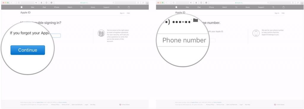 Continue را کلیک کنید. شماره تلفن مرتبط با Apple ID خود را وارد نمایید.