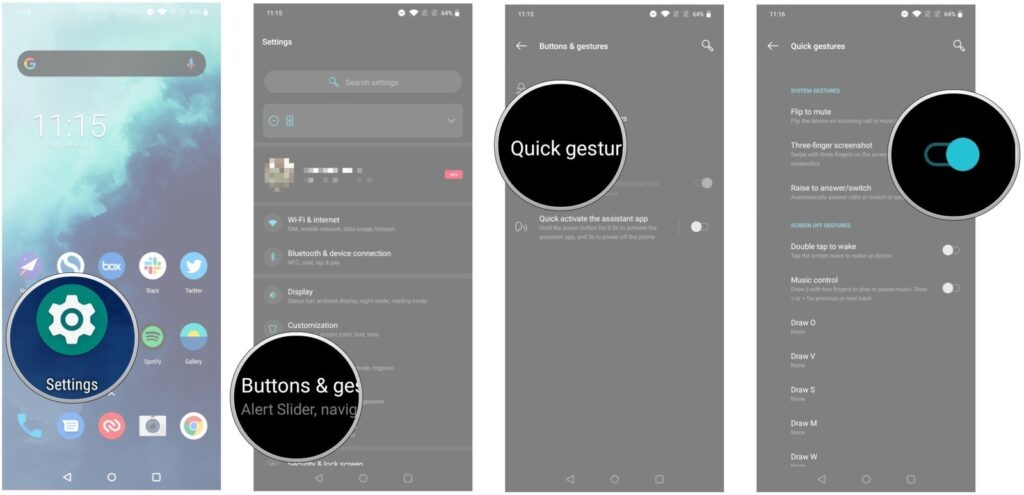 فعال کردن اسکرین شات سه انگشتی در OnePlus