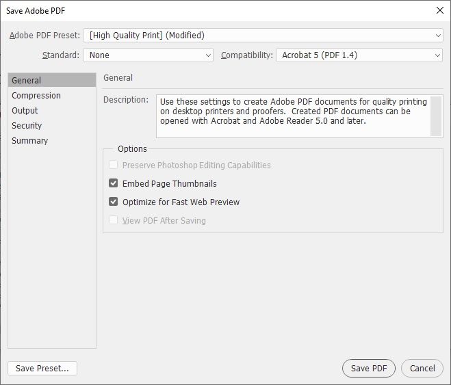 منوی General برای اعمال تنظیمات به جهت تولید فایل PDF از چندین تصویر