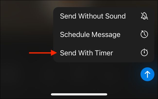انتخاب گزینه Send with Timer در تلگرام