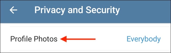 گزینه Photo Profile از تنظیمات Privacy and Security تلگرام آیفون