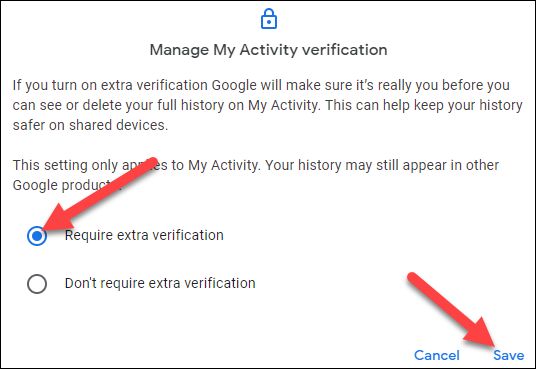 گزینه Require Extra Verification در صفحه  Manage My Activity Verification 