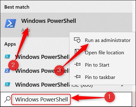 آموزش نحوه باز کردن ترمینال PowerShell در حالت مدیر با استفاده از نوار جستجو منوی استارت ویندوز 10