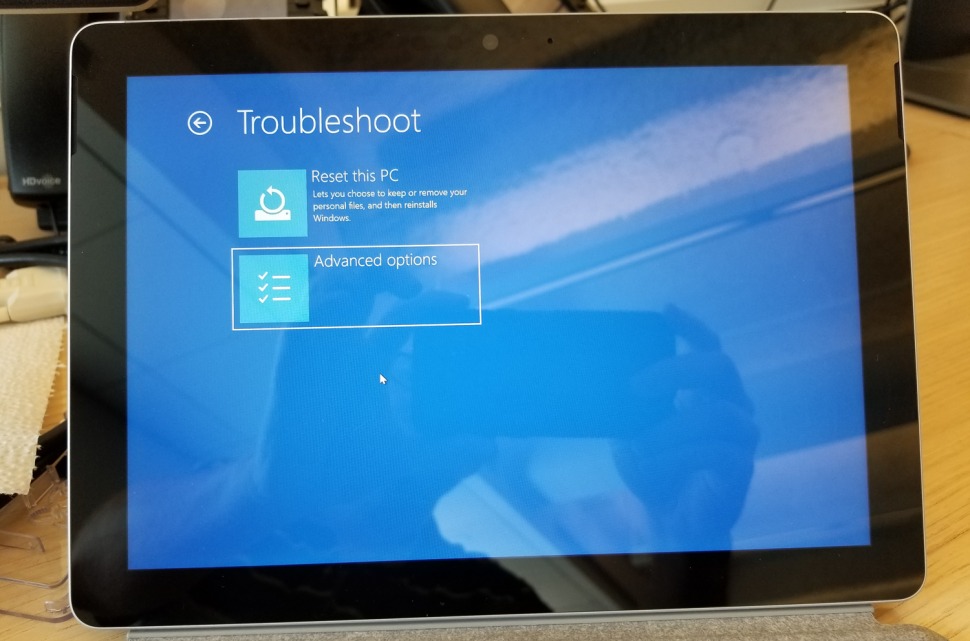 صفحه Troubleshoot ویندوز 10 و زیر صفحه Advanced options