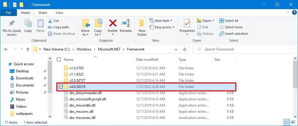 روش بررسی ورژن دات نت فریم ورک NET Framework با استفاده از File Explorer در ویندوز 10