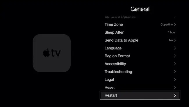 روش راه اندازی مجدد Apple TV از طریق منوی تنظیمات