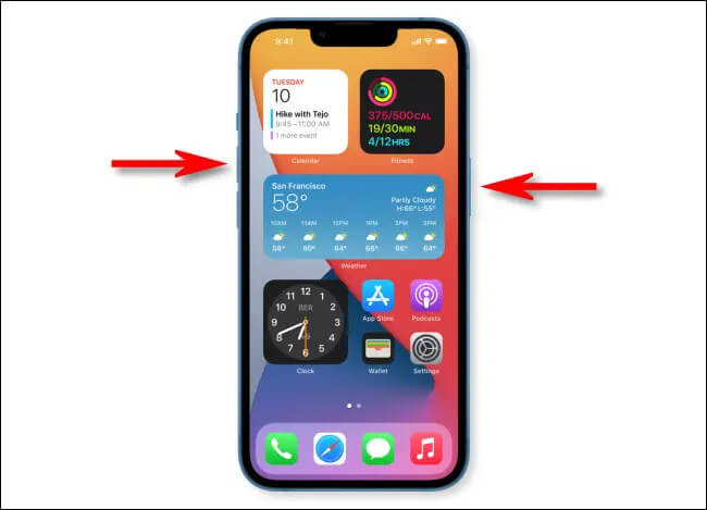 اسکرین شات گرفتن در گوشی آیفون 14 با کلید سخت افزاری
